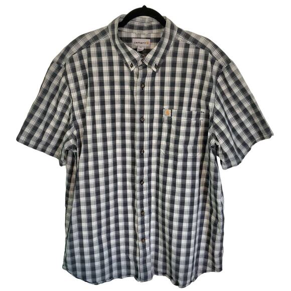 Carhartt Relaxed Fit Midweight Plaid Short Sleeve Shirt Blue Gray Men's Size 2XL - Picture 1 of 7